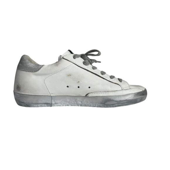 GOLDEN GOOSE superstar white leather silver trim Womens Sneakers size 37 7 - Picture 9 of 16